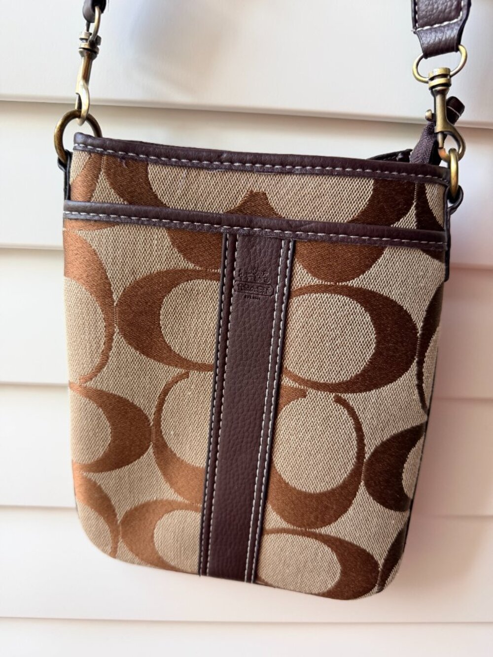 Coach Jacquard Brown Stripe Messenger Crossbody Bag